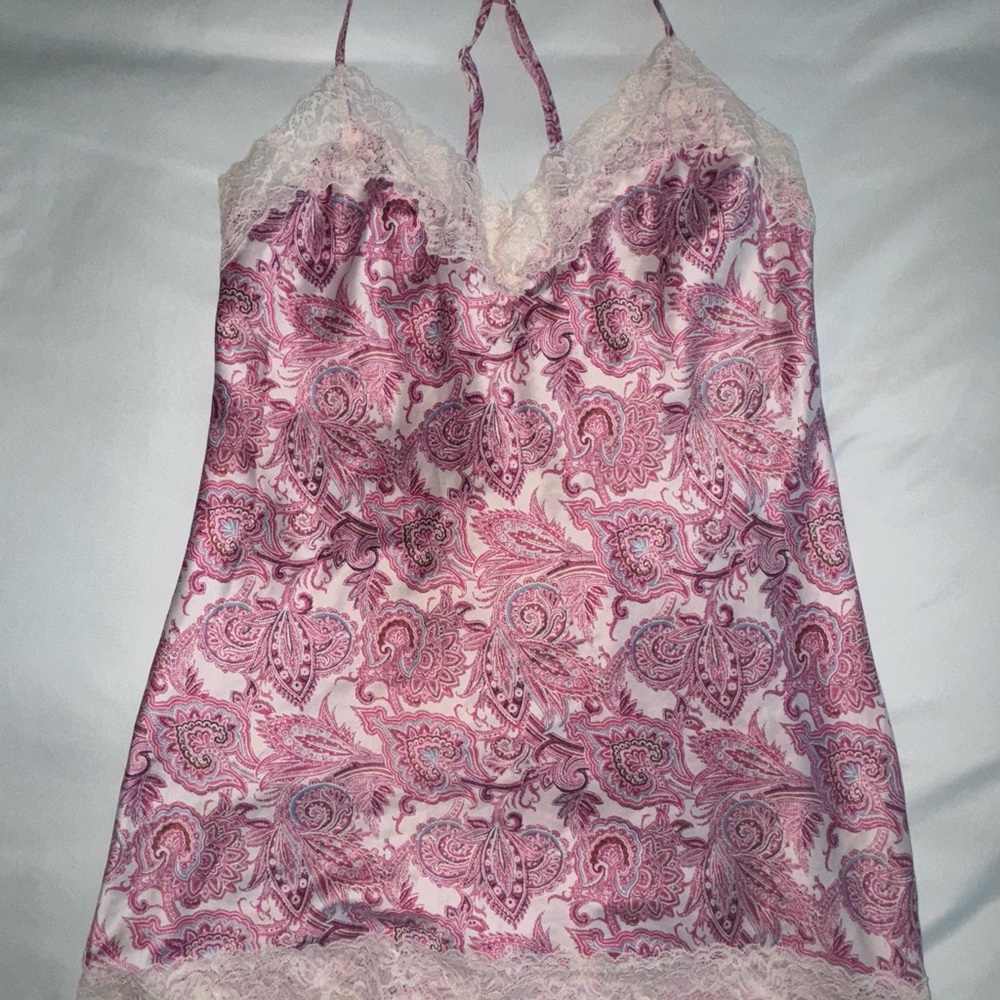 Pink Paisley Lace Trim Babydoll